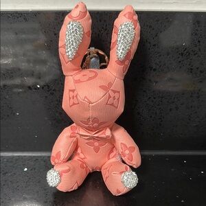 NWT Pink Bunny Bag Charm or Keychain with Rhinestone Accents